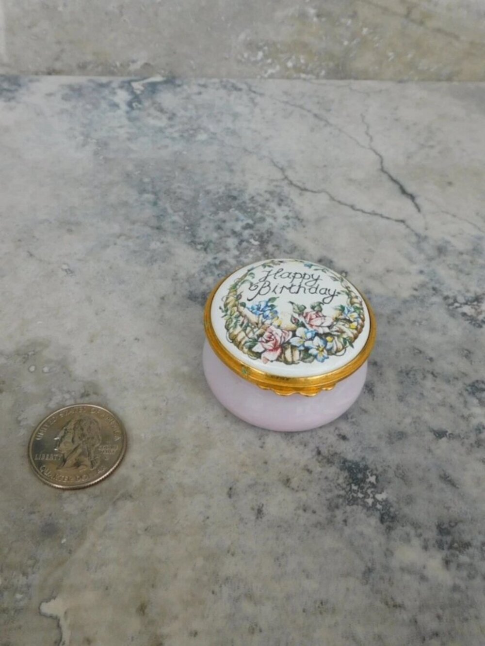 Kingsley Enamels 'Happy Birthday' Porcelain Floral Trinket Box England